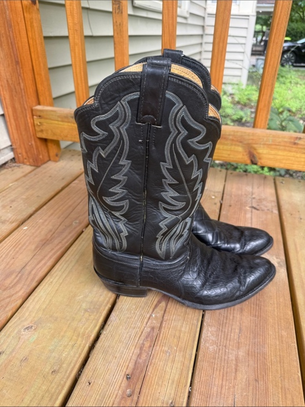 Justin 8867 Vintage exotic leather black caiman belly Western Cowboy Boots 12EE